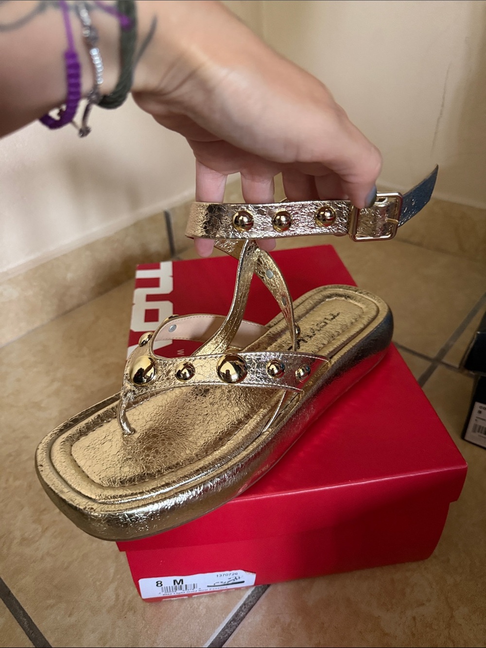 Metallic Gold Studded Ankle-Strap Sandals - Women